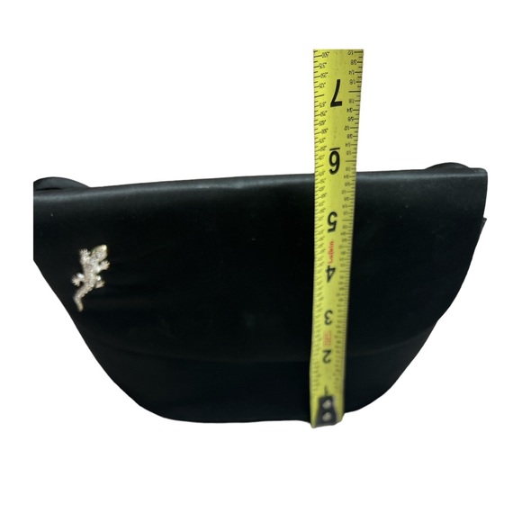 Carolee Black Satin Evening Bag Purse with Silver Lizard Handbag Clutch - Picture 5 of 5